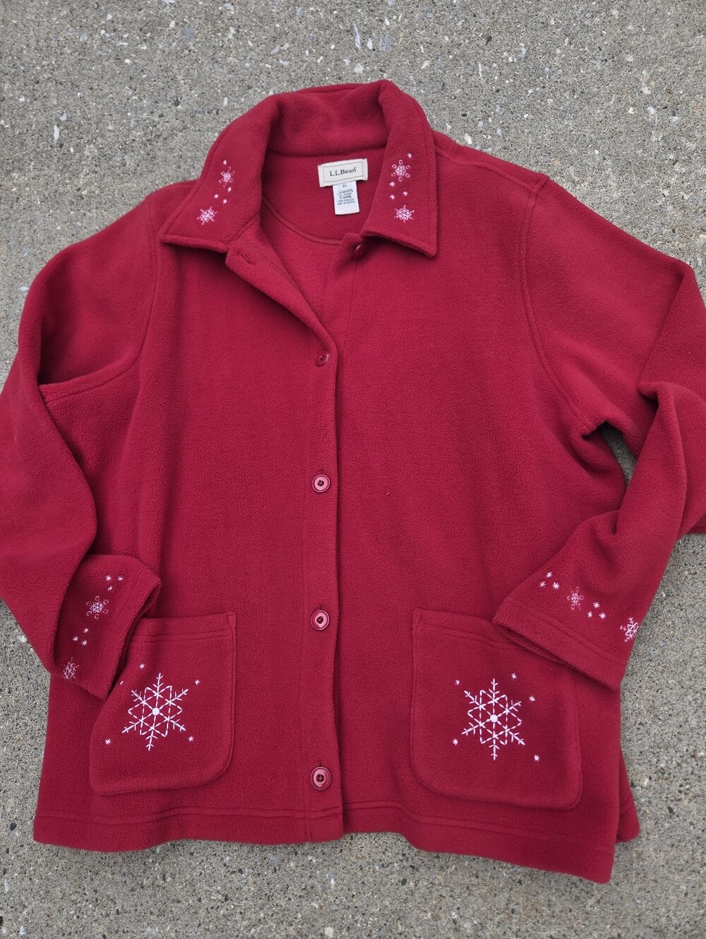L.L. Bean Red Fleece Snowflake Cardigan Jacket XL